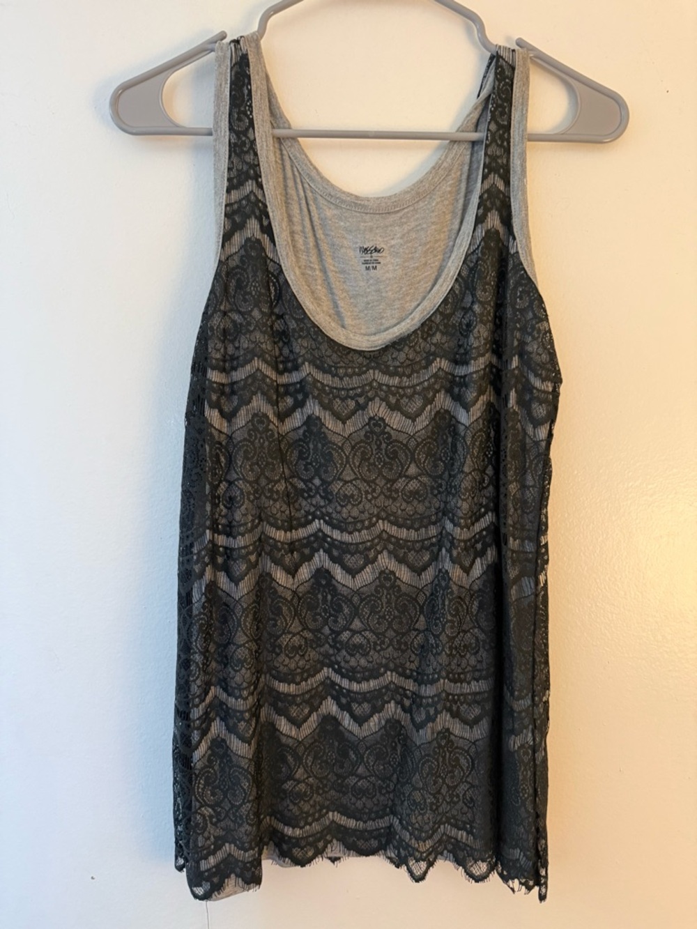 Mossimo Supply Co. Gray Tank with Black Lace Overlay